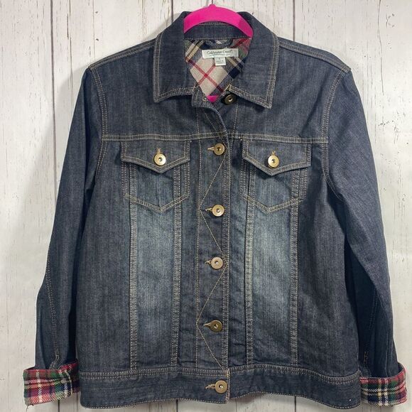 Coldwater Creek Plaid Lined Denim Jacket Womens S Preppy Classic Fall Layering - Picture 5 of 12